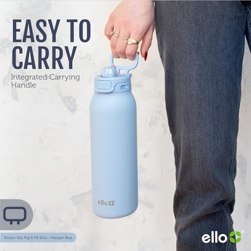 Ello Pop & Fill Insulated Stainless Steel Water Bottle with Quick Fill Lid, Leakproof Locking, Sip or Chug Spout, BPA-Free, Double Wall Vacuum Insulated for Sports, Travel & School- 22oz / 32oz / 40oz - color: Raincloud, style: 32oz