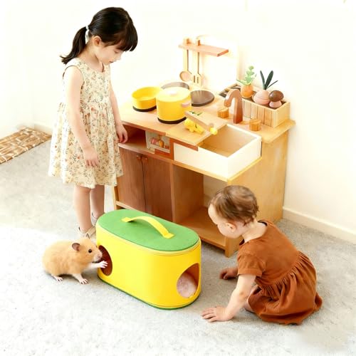 Christmas Guinea Pig Hideout, Large Cozy Bed, Warm Small Animal Cage House for Chinchilla, Hamster, Ferrets, Hedgehog, Rats and Other Small Pets - color: YLW+GRN