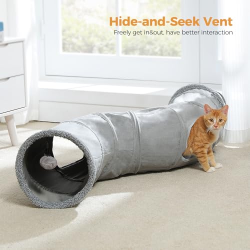 PAWZ Road Cat Tunnel S Shape Cat Tunnels for Large & Indoor Cats 51”Long | Durable, Spacious 10.5" Cat Tube with Peepholes & Dangling Ball Toy, Connected to Play Tunnels, Collapsible for easy storage