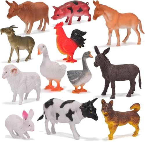 12 Pack Large Farm Animals Toys for Kids 3-5 Year Old Toddlers 1-3 Educational Realistic Plastic Farm Animal Figures 4-6 Inch for Boys Girls, Birthday, Classroom Learning