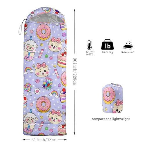 QOOMO Camping Sleeping Bags,3 Season Warm & Cool Weather,Lightweight,Waterproof Sleeping Bags for Adults & Kids,Traveling,and Outdoors,Camping Gear Equipment - color: Kawaii Bear 4