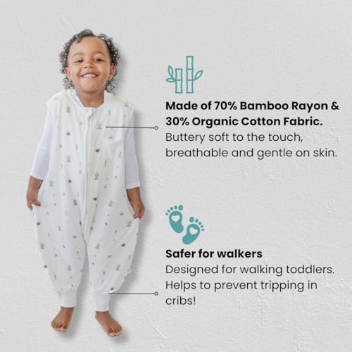 Dreamsuit Walker Toddler Sleep Sack with Feet and Legs, 2T-3T | 70% Rayon Made from Bamboo, 30% Organic Cotton, 0.8 TOG Summer, 2-Way Zipper, Buttery Soft Wearable Blanket, Cactus - color: (0.8 Tog) Cactus, size: 2-3T