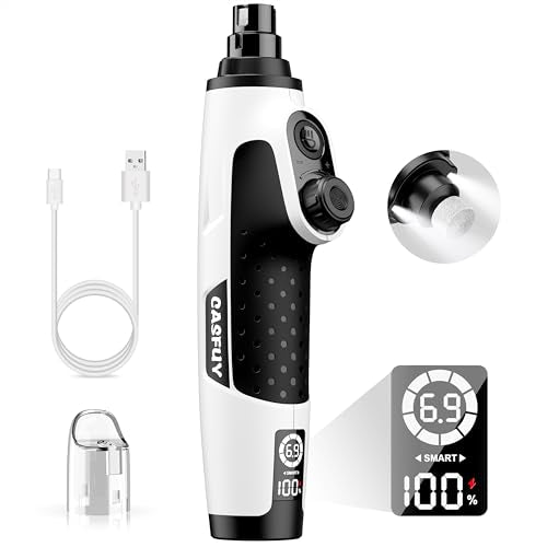 Casfuy Smart 6-Speed Dog Nail Grinder - 50% More Power Pet Nail Grinder with 2 LED Lights Quiet Rechargeable Electric Dog Nail Trimmers File Toenail Grinder for Large Medium Small Dogs & Cats (White) - color: White
