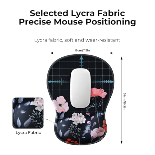 EooCoo Mouse Pad with Gel Wrist Rest, Ergonomic Mousepad Wrist Alignment | Middle Concave Design for Natural Wrist Alignment, Non-Slip Base Mousepad, Carpal Tunnel Relief, Office Desk Accessories - color: Black Floral