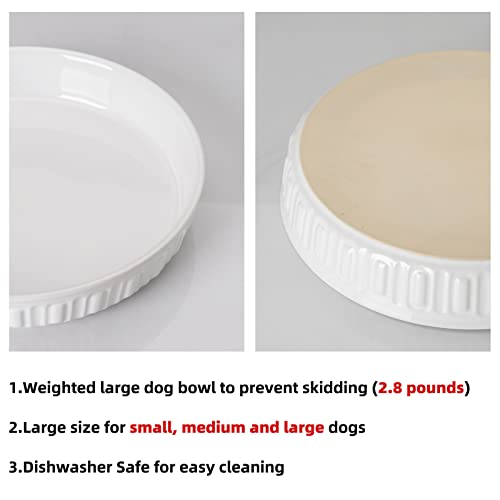 Shallow Dog Bowls, 10.5" Ceramic Large Food Plate for Small, Medium and Large Breeds, Non-Slip, Flat and Wide, Dishwasher Safe, Suitable for Dogs and Cats (White) - color: White, size: 10.5 inch