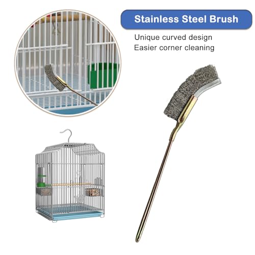 6 PCS Bird Cage Cleaning Kit Stainless Steel Scraper Fork Wire Brush Dustpan Set for Pet Cage