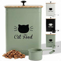 Metal Cat Food Container with Scoop 5-7 lb (25 Cup), w/ Airtight Bamboo Lid | Cat Kibble Canister with Metal Scoop, 25 Cups, Chew Proof Iron Body, Powder Coated, Airtight Bamboo Lid, Sturdy Metal Handle - color: Sage Green