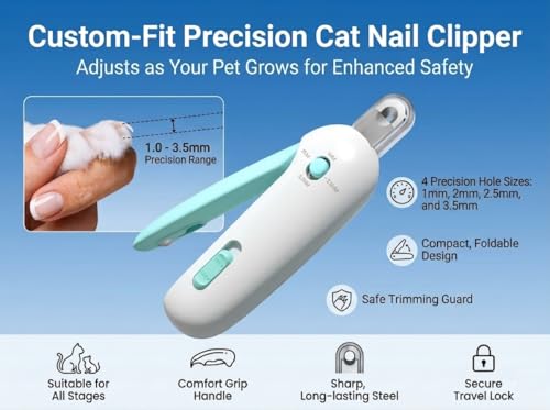 Cat Nail Clippers, Adjustable Hole Anti Over Cutting Trimmer with Hidden File & Anti-Splash Storage for Small Pets (Blue) - color: Blue