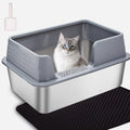 Large Stainless Steel Cat Litter Box with lid Cover Mats Scooper Small High Sided Enclosed Metal Kitty Litter Box for Kittens or Senior Cats with Grey Enclosure - size: Large