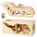 2Pcs Hamster House and Tunnel, Wooden Exploring Tunnel with Ladder, Small Animal Playground Exploring Toys for Syrian Dwarf Hamsters Gerbils Guinea Pig(Style1) - color: Style1