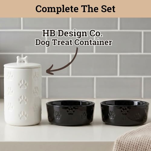 Ceramic Dog Bowl Set of 2 w/ Anti-Skid Base 6.5"W x 2.5"H, 3.8 Cup Capacity | Thick Ceramic, Dishwasher Safe, Anti-Skid Rubber Base, 3.8 Cups per Bowl, Ceramic Food & Water Bowls Set of 2 for Medium Dogs - color: Black, size: Medium