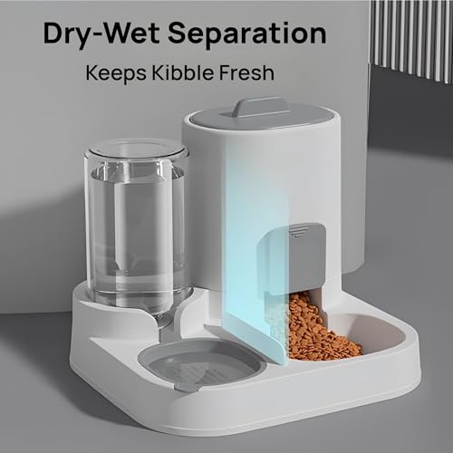 Automatic Cat Feeder and Water Dispenser 2-in-1 Food Bowl Station | Gravity Station for Small Cats Dogs Kitten Puppy, Auto Feeding Supplies, Automatic Cat Food and Water Dispenser