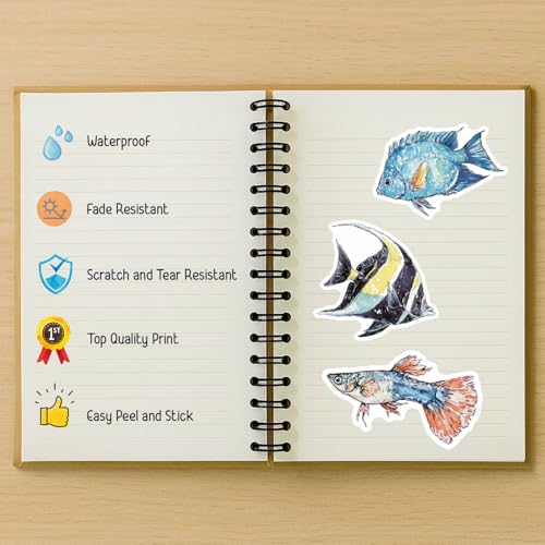 100 PCS Fish Stickers Pack – Waterproof Fish Decals for Water Bottles, Laptops, Phones, Notebook, Cars – Cool Vibrant Graphics for Fish Enthusiast - color: Fish