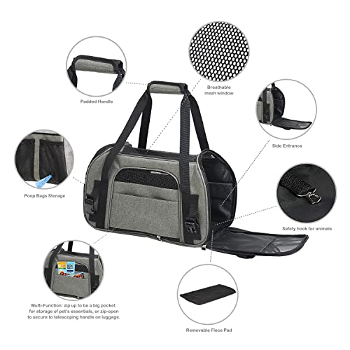 JESPET Soft-Sided Kennel Pet Carrier for Small Dogs, Cats, Puppy, Airline Approved Cat Carriers Dog Carrier Collapsible, Travel Handbag & Car Seat - color: Grey, size: 19.0"L x 10.0"W x 13.0"H