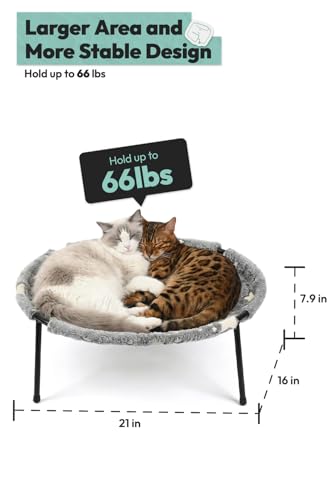 Elevated Cat Bed, Glow-in-The-Dark Fabric Cat Hammock Bed for Large Indoor Cats, Machine Washable & Breathable Cover, Tool Free Easy Assembly, up to 66Lbs (Gray, L)