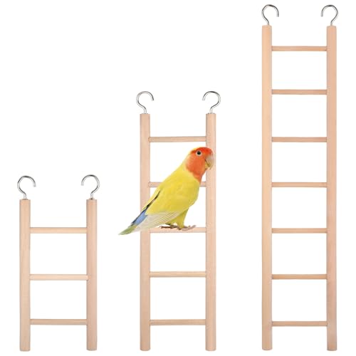 3 PCS Bird Cage Ladder, Parakeet Ladders Bird Ladder for Cage Wooden Hanging Parrot Wood Step Climbing Small Wooden Ladders for Birds Parakeets Parrots Cockatoo Lovebirds (3 Step, 5 Steps, & 7 Steps)