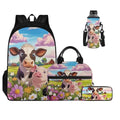 Cow and Pig Backpack for Girls Bookbag with Lunch Box Cup Sleeve Cute Pencil Case 4 PCS Set Bookbag with Compartment 4Th Grade Kid 8-10 Years Old School Bag for Camping Picnic - color: Cow and Pig