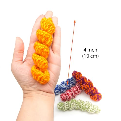 Glaciart One Crochet Spring Cat Toy – 5 Pcs Soft Fuzzy Enrichment 100% Natural Wool Yarn - Interactive Stretchable Play Cat Toy Set - Safe for Pets, Non-AZO Colored Dyes - color: Multicolor Springs