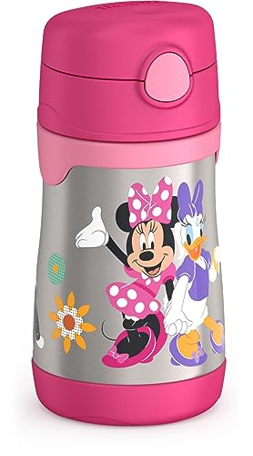 THERMOS Vacuum Insulated Stainless Steel 10oz Straw Bottle, MINNIE MOUSE - color: Minnie Mouse, size: 10 Ounces