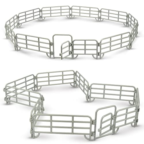 TOYMANY 20PCS Corral Fencing Panel Accessories Playset Includes 2 Gates Fences, Plastic Fence Toys for Barn Paddock Horse Stable or Farm Animals Horses Figurines, Educational Gift for Kids Toddler - style: Silver(20PCS)