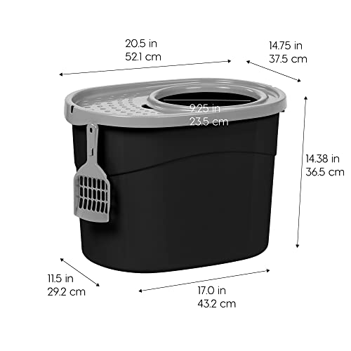 IRIS USA Large Top Entry Cat Litter Box, Hooded Privacy, Black/Gray | Multi-Cat Households, Protected Interior, Enclosed Top Access, Dog Proof Pan, Reduced Tracking, Odor Trapping - color: Black w/ Scoop