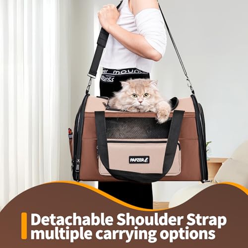 Collapsible Small Pet Carrier for Cat 15 lbs with Fashion Pocket Travel Bag | Lightweight Sturdy Little Puppy Dog Carry Crate, Breathable Stylish Kitten Soft Cage Kennel, Portable Yorkie Box Khaki - color: Khaki