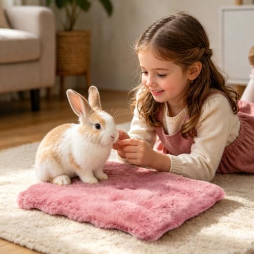 2 Pack Rabbit Mat, Soft Plush Bunny Bedding with Non-Slip Bottom, Washable Fluffy Guinea Pig Cage Liner, Small Pet Sleeping Pads for Hamster, Chinchilla, Pink - color: Pink