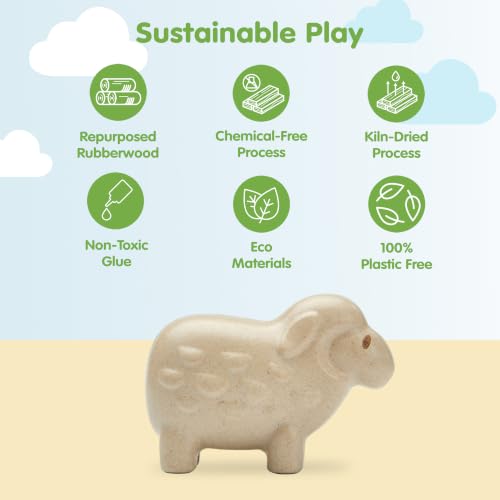 PlanToys® Wooden Sheep Montessori Kids Farm Animal Figurine Play Toy Set | sheep wooden figurine, montessori imaginative play, language development social interaction coordination, animal figure, kids - color: Sheep