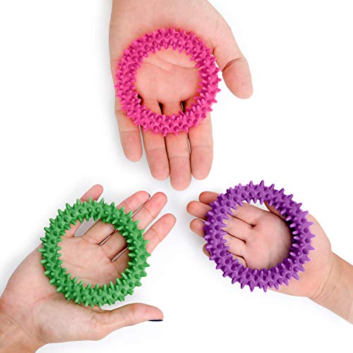 Hedgehog Rings Spiky Sensory Bracelet for Kids & Adults, 3 Pack - style: Fidget Rings Pink Purple Green