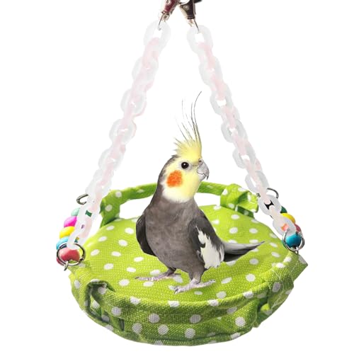 Hanging Parakeet Hammock,Medium Bird Beds for Cages Circle Bird Cage Hammock Swing,Green Cockatiel Sleeping Bed Nest Toy for Parrot Cockatoo Lovebird Conure