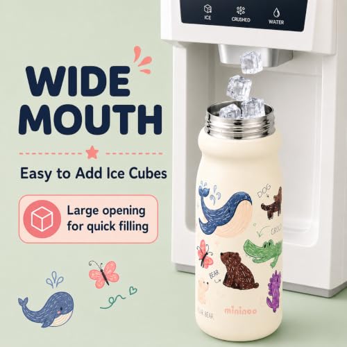 18oz Insulated Stainless Steel Kids Water Bottle for School, Animal | 2-in-1 Straw & Spout Lid, Leak-Proof, BPA-Free, for Girls & Boys, White - color: 18oz White-Animal