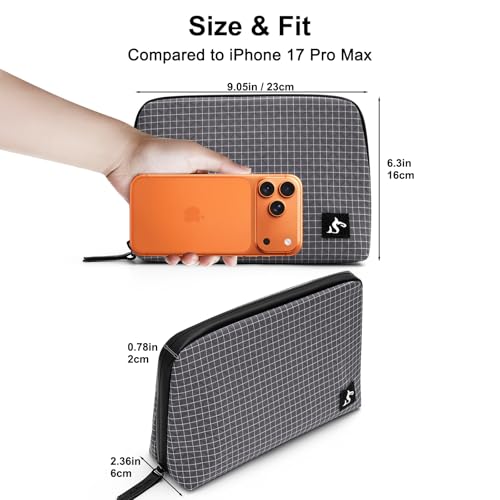 simtoper Electronic Organizer Travel Case – Waterproof Cable Bag for Cord, Charger, Hard Disk, Power Bank – Small Tech Storage for Travel, Backpack, Business Trip, Airplane - color: Black Plaid, size: Large