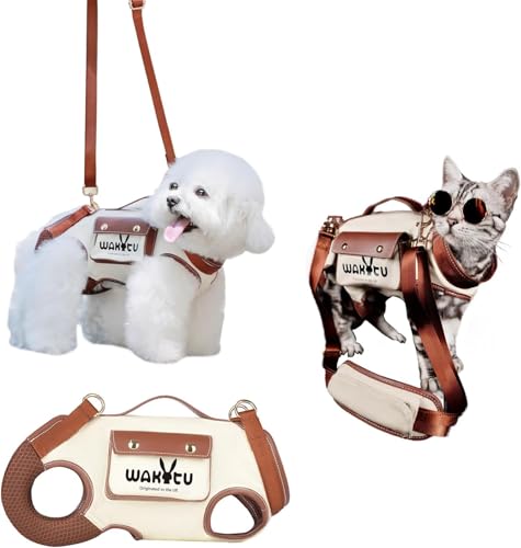 Wakytu Dog Lift Harness Dog Carrier Sling for Small Dogs & Cats,S | stylish puppy sling carrier with handle & pocket,adjustable leash,walking & travel - color: 1.0 White, size: Small(4-8 LBS)