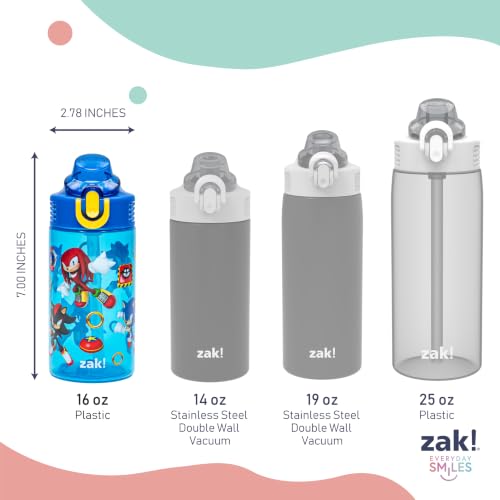 Zak Designs Sonic the Hedgehog Sage 16oz Leak-Proof Straw Kids Water Bottle | BPA Free, Durable Plastic, Cupholder Friendly, Dishwasher Safe, Easy to Clean, Lid Lock, Handle, For School, Home, Travel - color: Modern Sonic, size: 16 Ounces