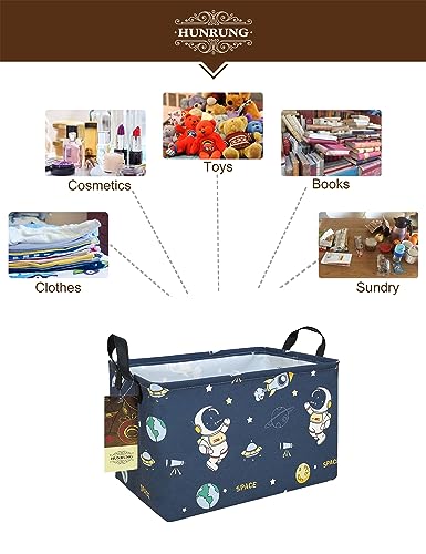 Rectangle Foldable Storage Basket Handles For Home, Space Astronaut | Waterproof reinforced handles, perfect for shelf use, organizes clothes, daily items and pet supplies - color: Rec-Blue Space Astronaut