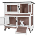 Rabbit Hutch Indoor Outdoor, Bunny Cage with Casters, Guinea Pig Cage Bunny Hutch with Two Plastic Trays 36inch-Brown - color: #Brown-Medium