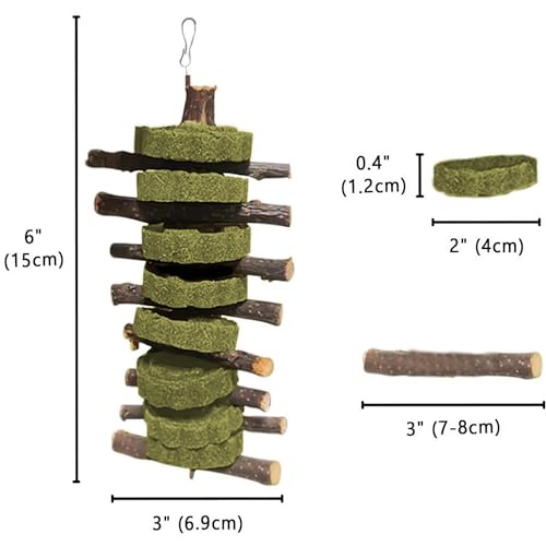 Vila Rabbit Chew Stick, Hanging Treat, Apple Chew Sticks with Round Grass Cakes, Oral Care and Gums, Suitable for Rabbits, Chinchillas, Guinea Pigs and Parrots, 1-Piece