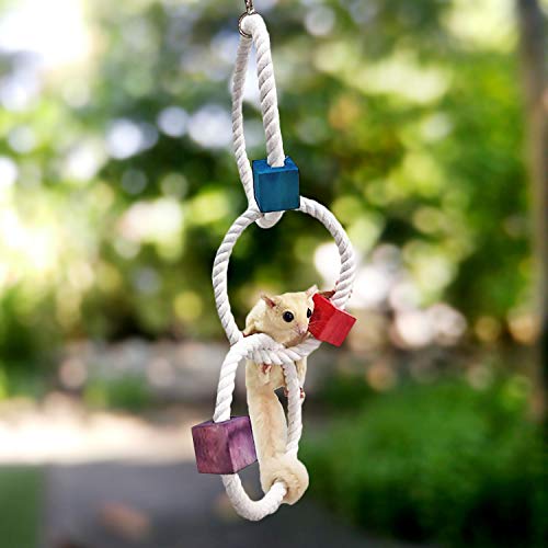 Tri-Hoop - Hanging Round Multi-Level Rope Perch Swing Cage Accessory Toy - Sugar Gliders, Degus, Marmosets, Squirrels, Monkeys, Parrots, Birds, Rats & Other Small Pets