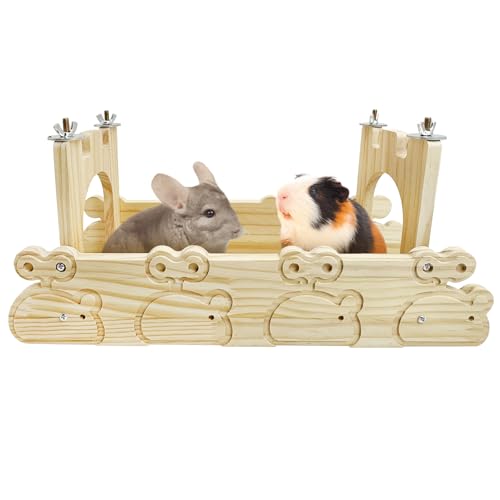 Hamiledyi Chinchilla Wooden Suspension Bridge Hanging Bridge Platform Squirrel Drawbridge Tunnel Toys for Guinea Pig Hamster Habitat Decoration and Toys Chinchilla Cage Accessories(Style C)