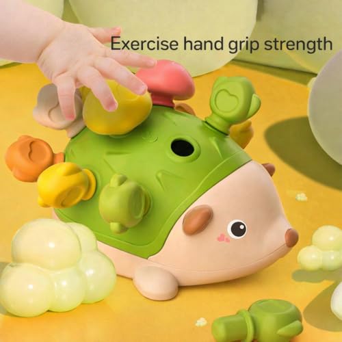 Interactive Montessori Hedgehog Toy with Colorful Mushroom Pegs, Educational Toddler Learning Toy. - color: Green