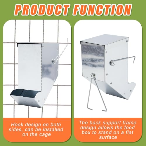 2 Pcs Rabbit Feeder for Cages Small Animal Food Pellet Dispenser with Lid Metal Chicken Grit Oyster Shell Squirrel Feeders Outside(3.2 Inches,Mesh Bottom,Silver) - color: Silver, size: 3.2 Inches, style: Mesh Bottom