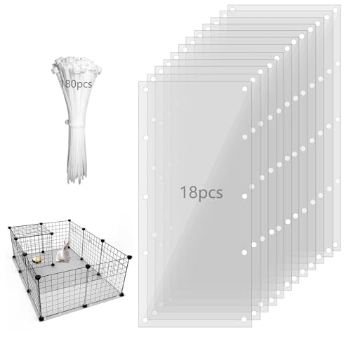 18PCS Pet Cage Guard, Rabbit Urine Guard, 13.8" x 5.9" Pet Cage Edge Liner with 180PCS Ties for Rabbit, Guinea Pig, Hamster, Chinchilla, Hedgehog, Ferret, Bunny - size: 13.8" x 5.9" - 18PCS