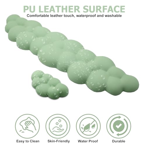 Cloud Wrist Rest Keyboard, PU Leather Wrist Rest for Computer Keyboard | Ergonomic Keyboard Wrist Rest with Memory Foam, Cute Mouse Wrist Rest for Gaming, Office, Computer, Pain Relief, Pastel Green - color: Pastel Green