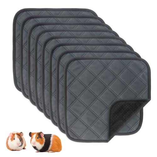 Klmnop 8 Pack Washable Guinea Pig Cage Liners, 12 x 12 Inch Reusable Absorbent Leakproof Pee Pads with Anti-Slip Bottom, Small Animal Bedding for Rabbit Bunny Hamster Cage(Dark Grey)