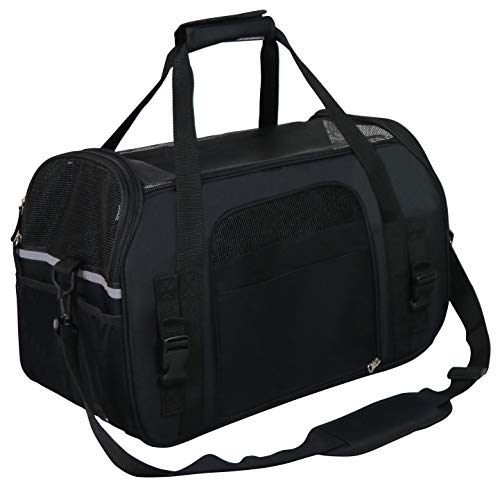 EliteField Soft-Sided Pet Carrier for Cats & Small Dogs (3-Year Warranty) | Airline Approved, Removable Bed & Cover, Built-In Leash, Luggage Sleeve, Seat Belt Loop, Waterproof, Durable, Foldable - color: Black, size: 17.0"L x 9.0"W x 12.0"H