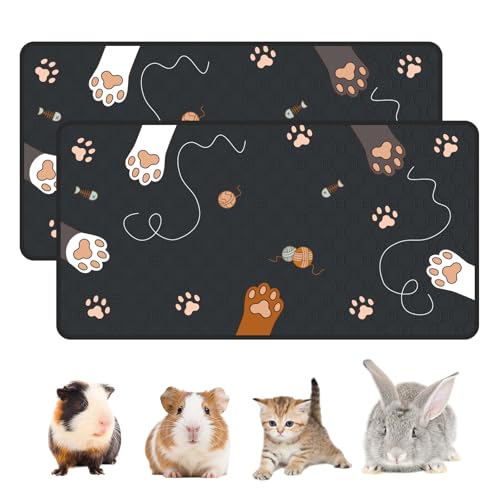 2-Pack Guinea Pig Cage Liner Washable, 24in x 47in Ultra-Absorbent Guinea Pig Bedding for Cage Non-Slip Leak-Proof Pee Pads for Dogs Rabbit Bunny Cat Litter Mat, Black - color: Black, size: 24" x 47", 2pcs