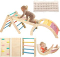 Pikler Triangle Set with Cushion, 7 in 1 Toddler Climbing Toys Indoor | Foldable Space-saving Design, Montessori-inspired Learning, Reversible Slide & Ramp, ASTM F963 Standards for Toddlers 18M-5Y - color: Rainbow