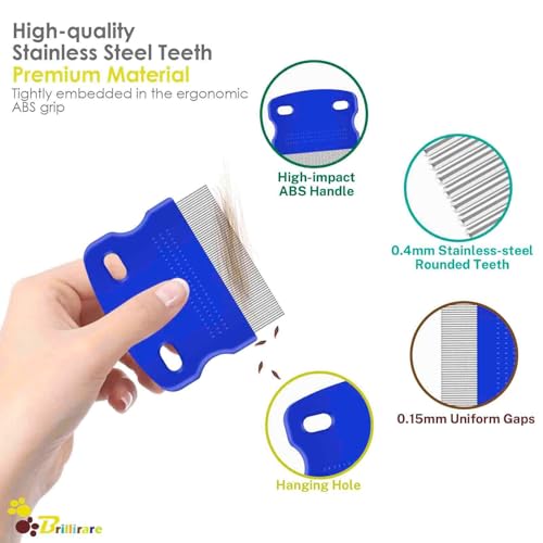 3 Pack Dog Grooming Comb, Flea Lice Pet Combs, Stainless Steel Cat Combs with Rounded Teeth, Double Sided Professional Tear Stain Remover, Dematting Tool for Small Medium Large Pets