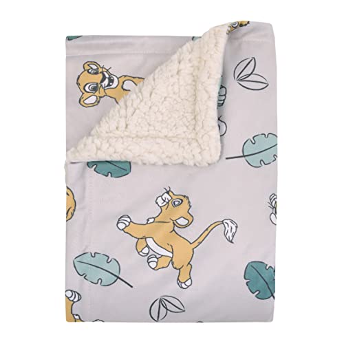 Disney Lion King Ivory, Teal, Sage and Gold Simba Future King Super Soft Sherpa Baby Blanket - color: Lion King - Future King