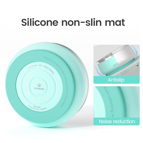 Pawaii Dog Bowl,34 oz Stainless Steel Food and Water Bowl,ID Tag,1 Pack | Double-Wall Design,Non-Slip Rubber Base,Dishwasher Safe,Smooth Open Design, Not a Slow Feeder,Easy-Rinse Interior - color: Mint Green, size: 34oz